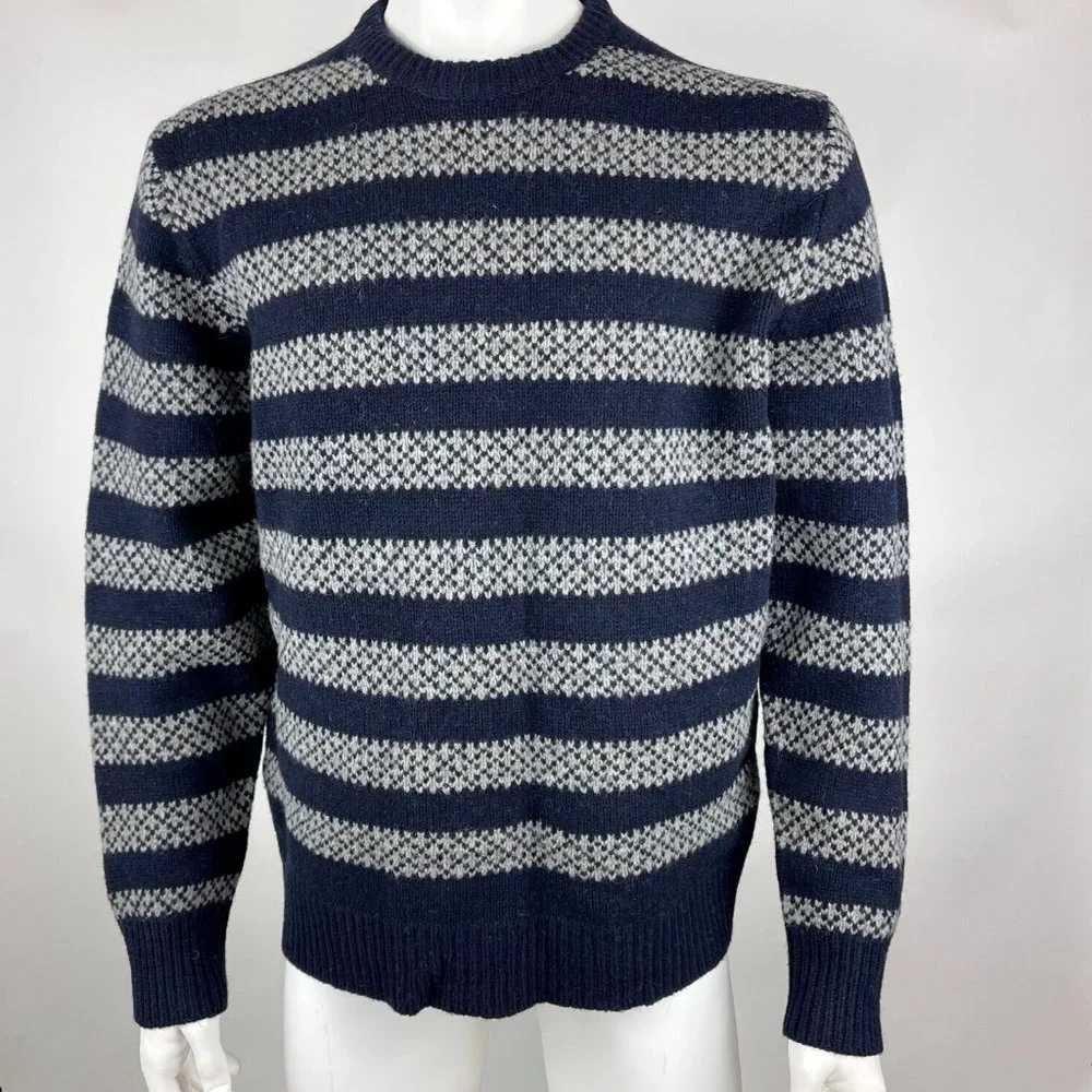 J Crew Lambswool Stripe Sweater Chunky Pullover Crew Neck Long Sleeve Men XL NWT